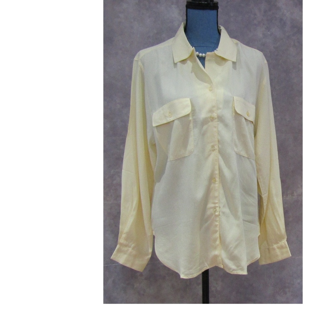 NEW LL Bean Pale Yellow Rayon Blouse Size L